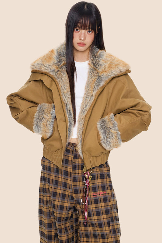 Furry Lapel Cotton Jacket