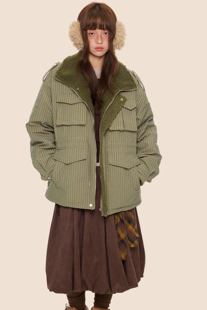 Furry Plaid Cotton Jacket