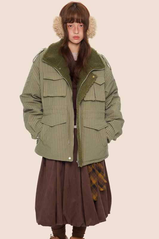 Furry Plaid Cotton Jacket