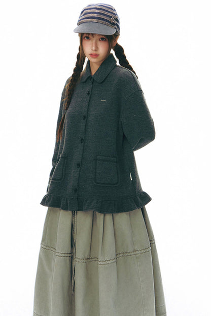 Ruffled Knitted Gray Texture Top