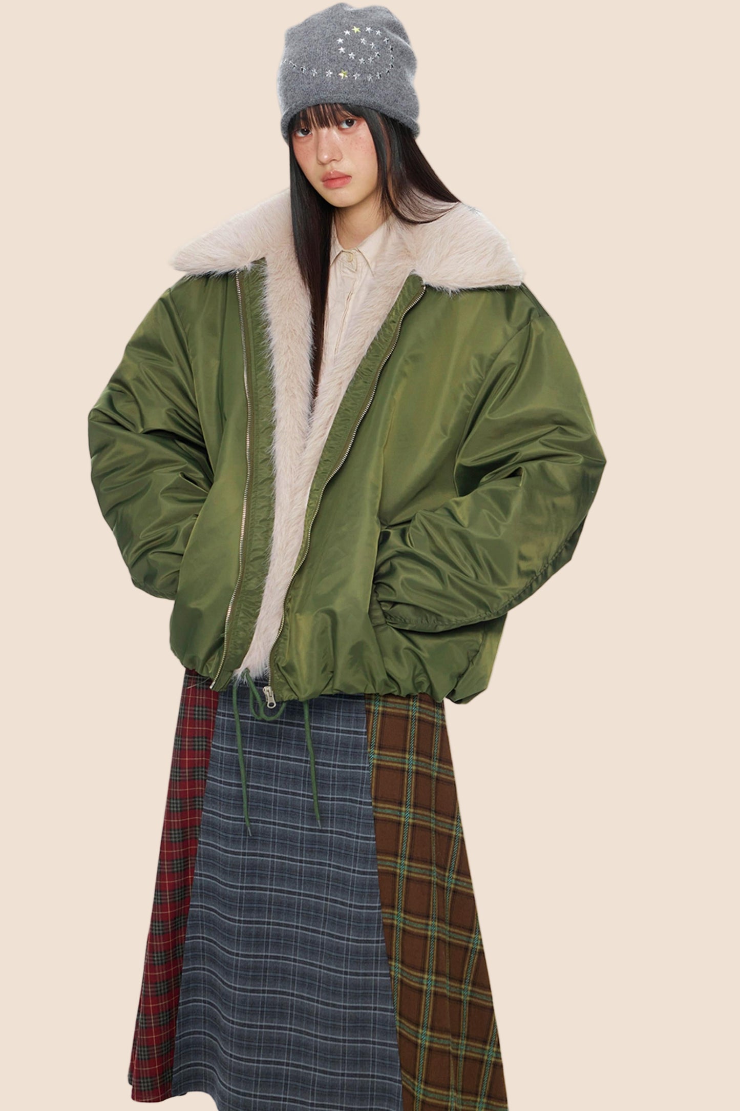 Furry Contrast Lapel Jacket