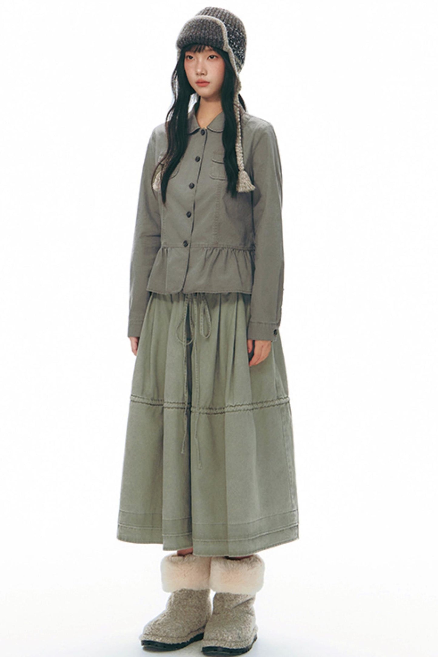 Distressed Doll Collar Cargo Coat