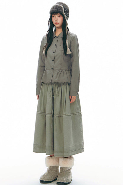 Distressed Doll Collar Cargo Coat