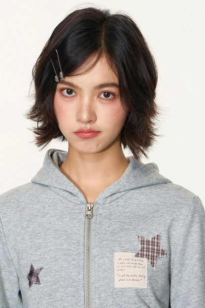 Star Patch Embroidered Hooded Cardigan Set-Up