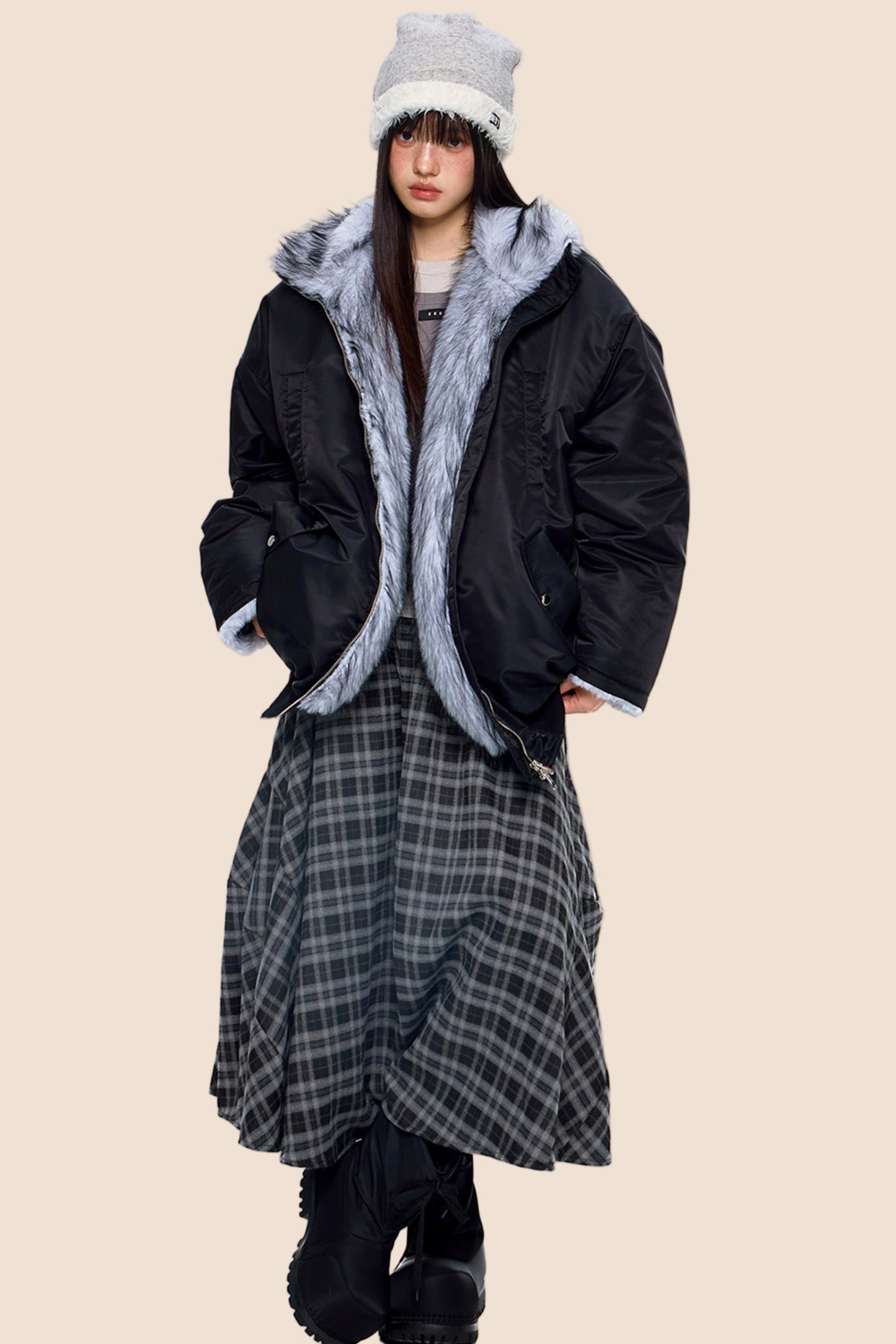 Fur-Trimmed Color-Blocked Cotton Jacket