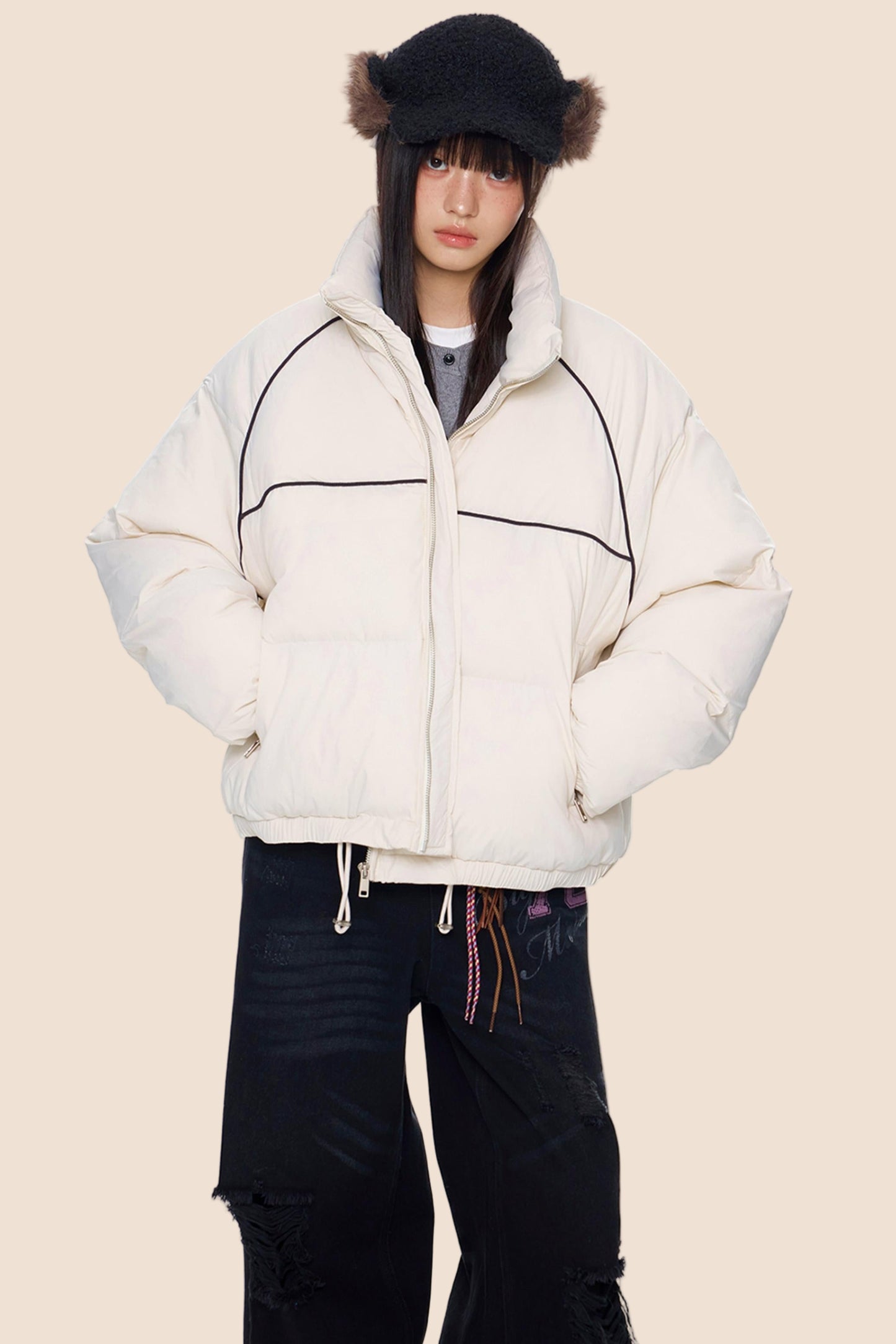 Color-Block Striped Cotton Jacket