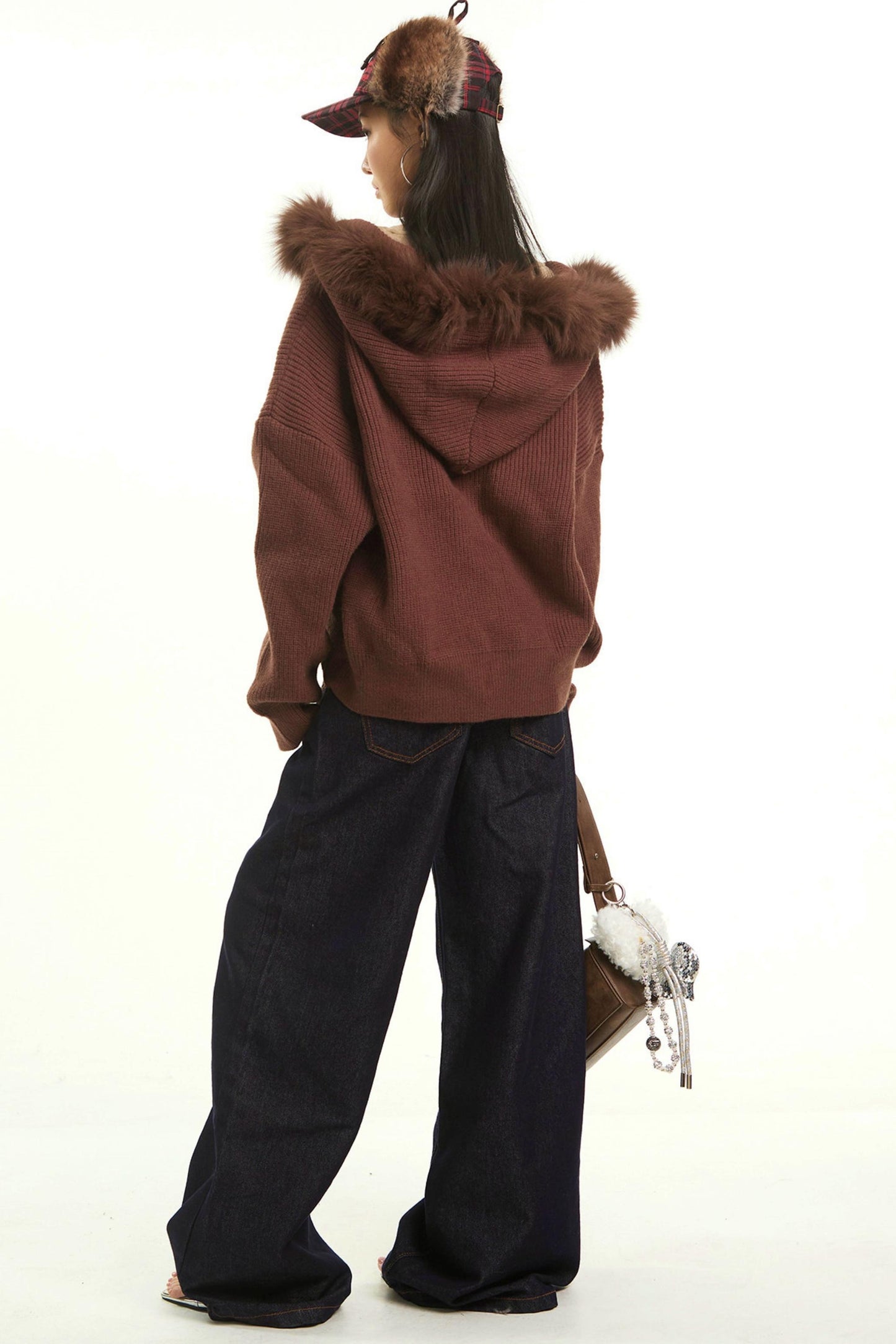 Retro Gray Fur Collar Cardigan Jacket