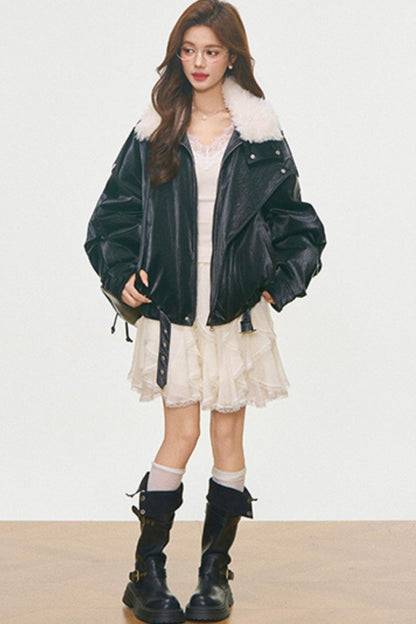 Fur Collar Cotton Coat Set-Up