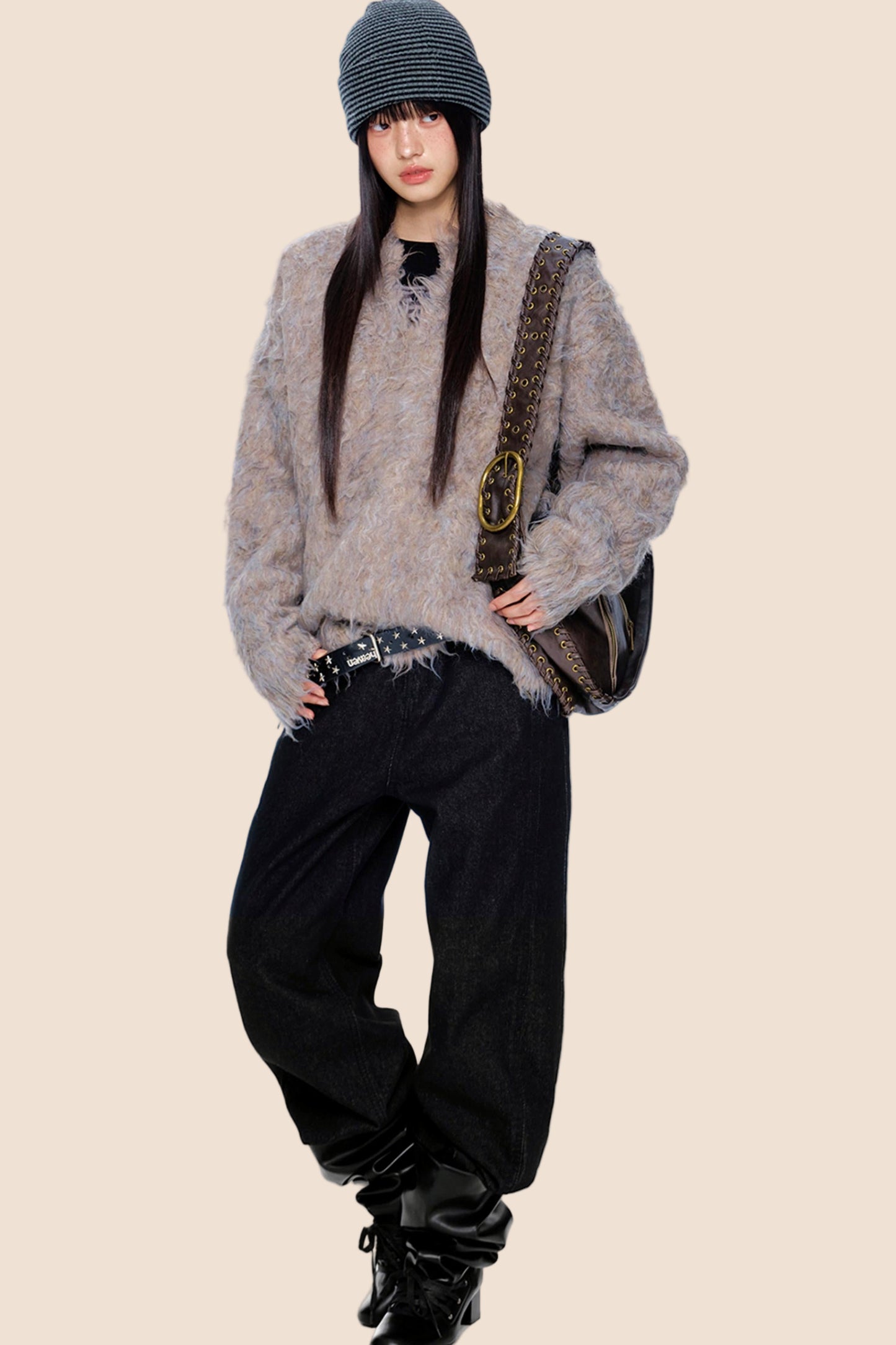 Imitation Mink Velvet V-Neck Sweater