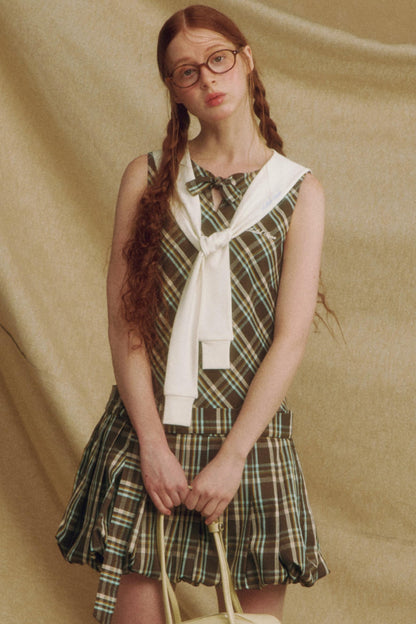 Plaid Bowknot Pleated Dress