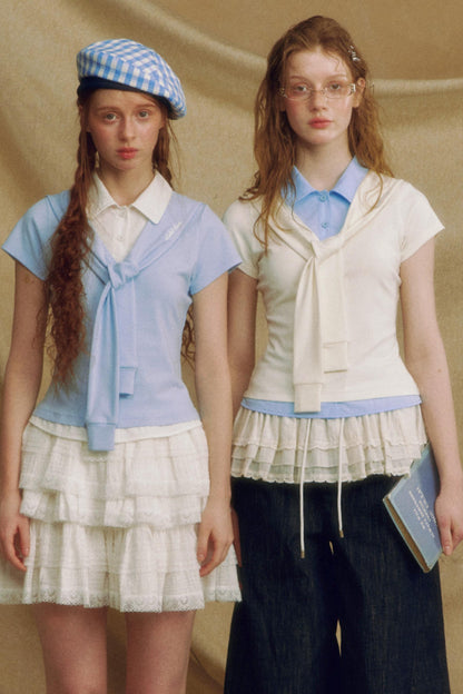 Navy Color Clash Shawl Tee