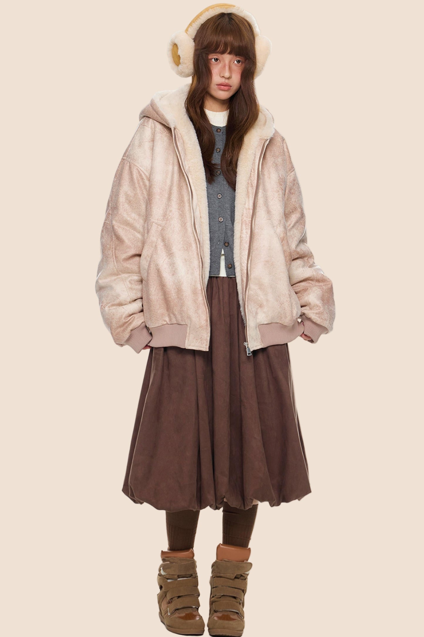 Furry Hooded Leather Jacket