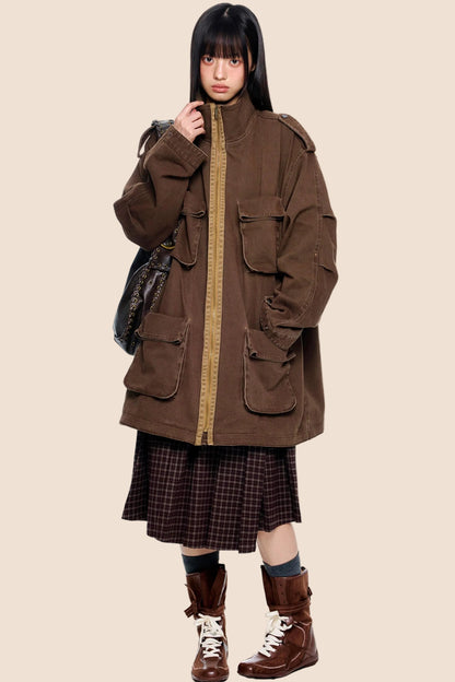 Plaid Rivet Pleated Skirt