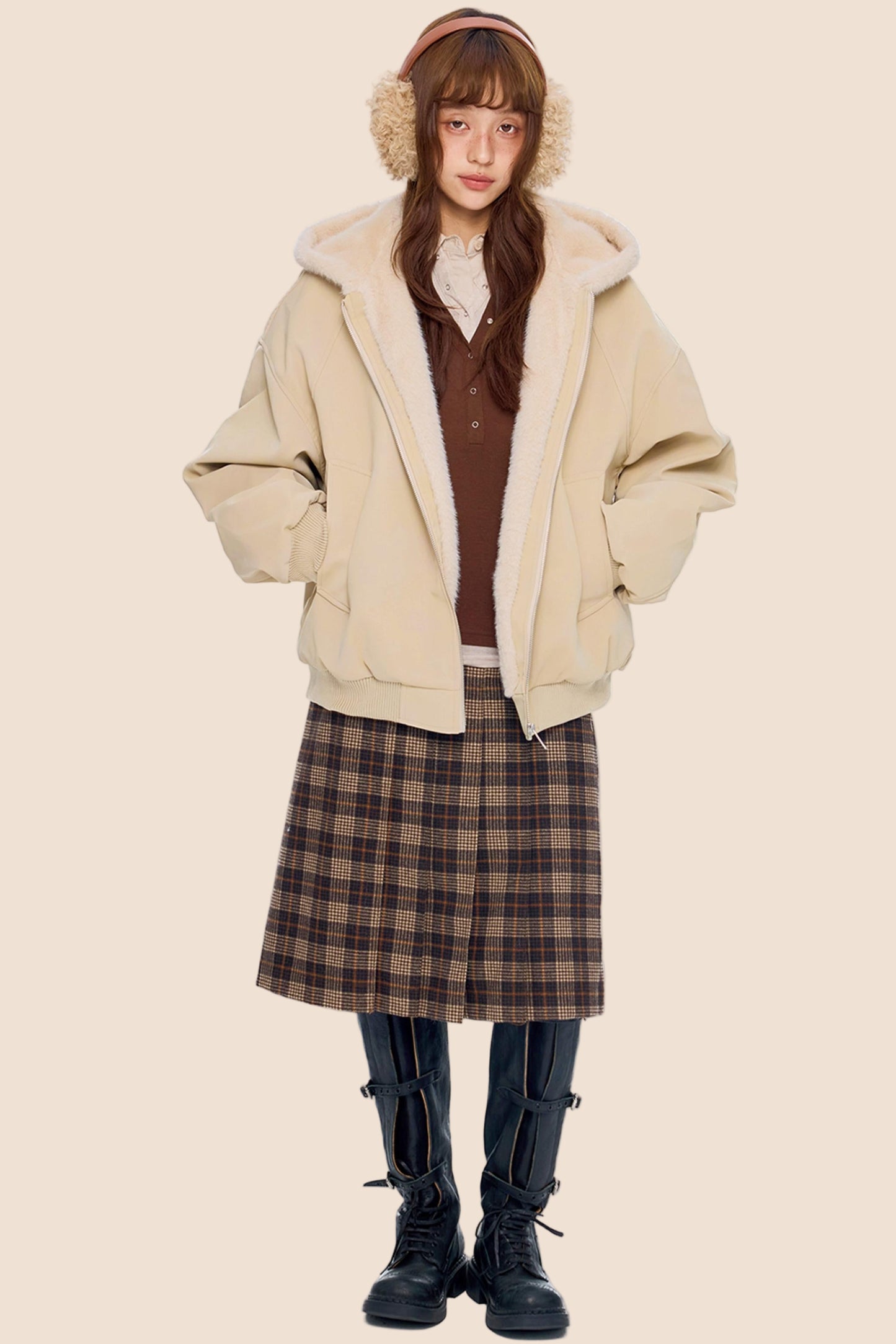 Mountain Carving Fur Collar Jacket