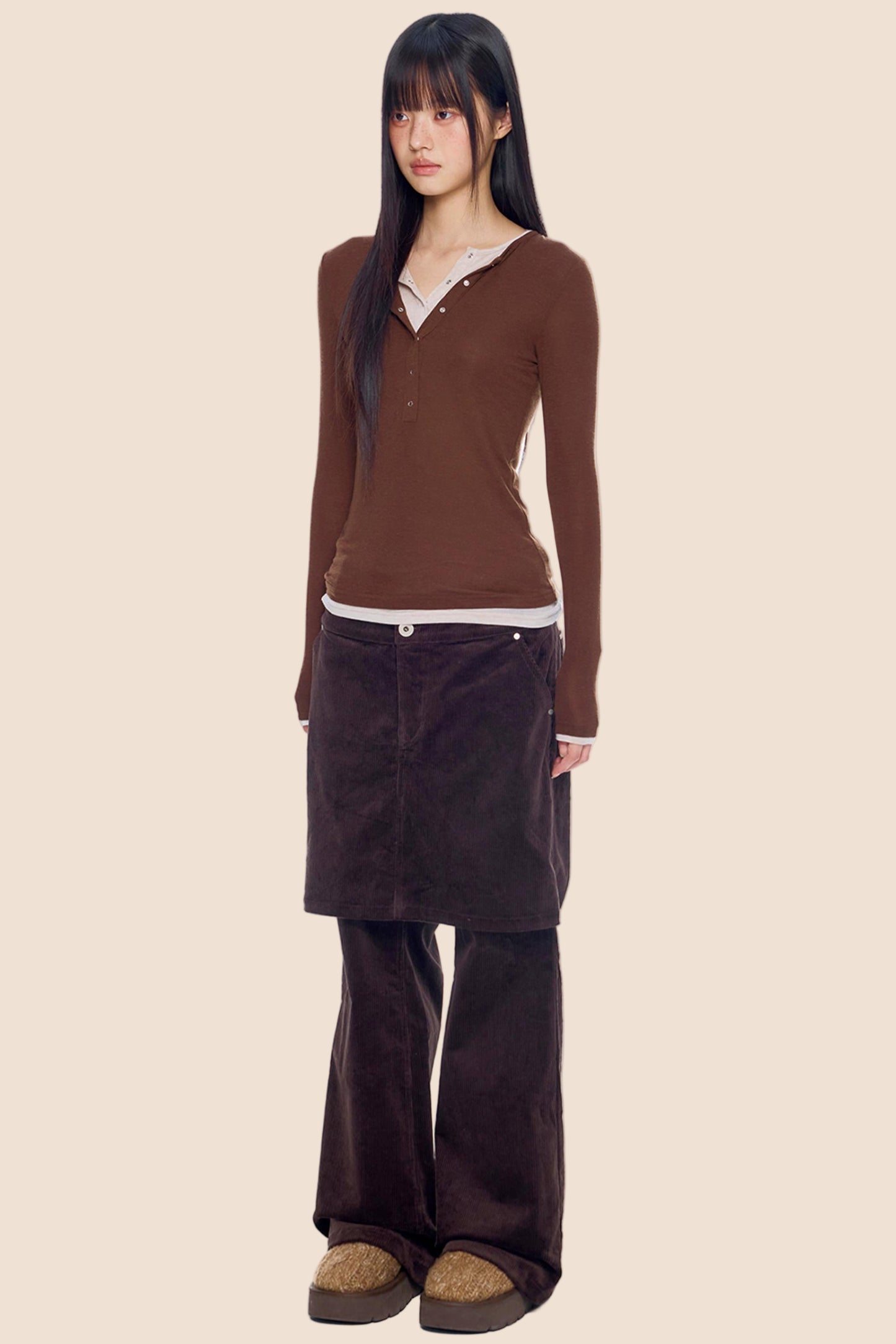 Corduroy Flared Skirt Pants