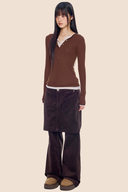 Corduroy Flared Skirt Pants