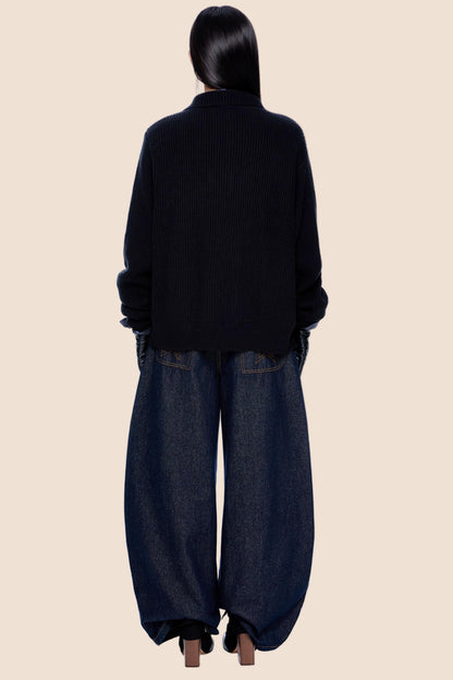 High-Neck Retro Knit Cardigan