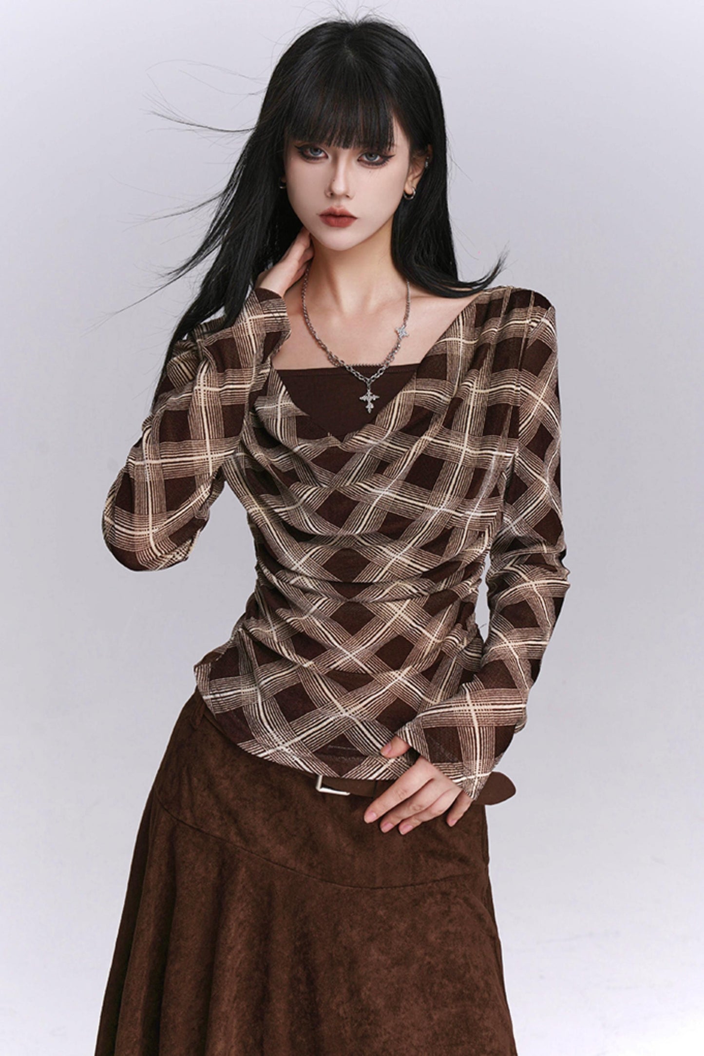Black And Brown Plaid Top
