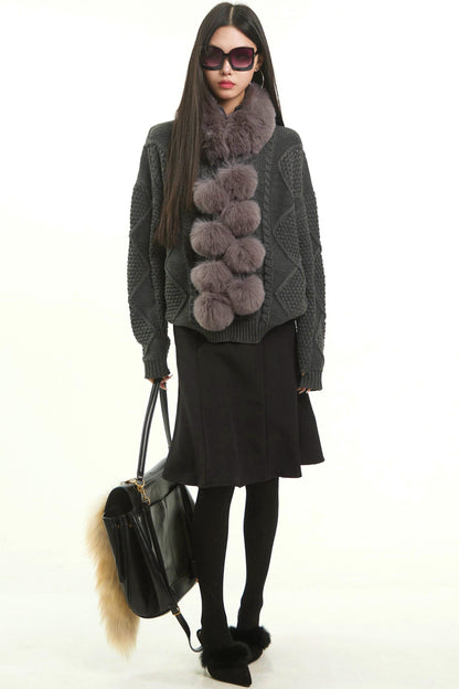 Retro Gray Twist Knitted Sweater