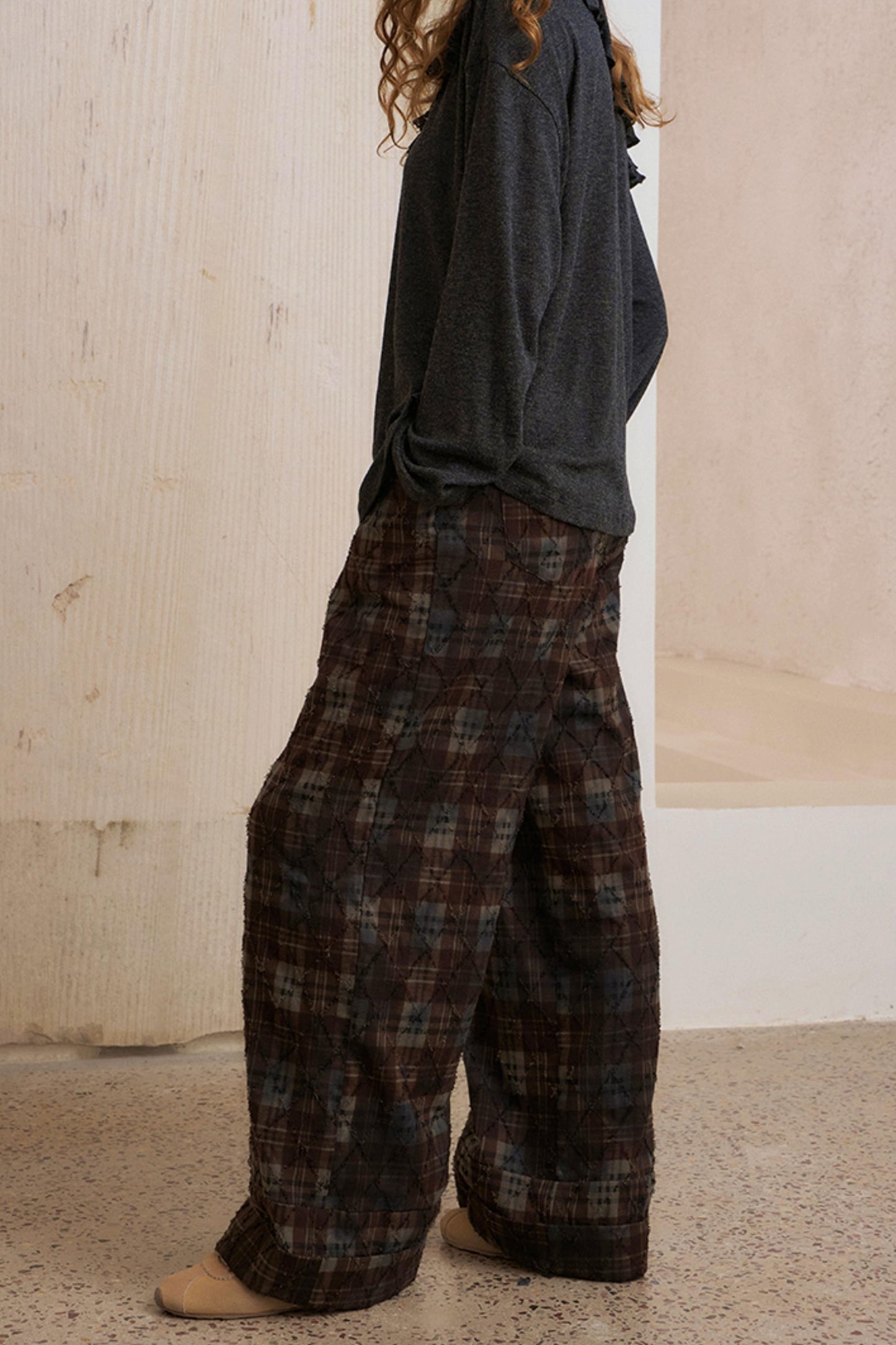 Textured Plaid Boho Slacks