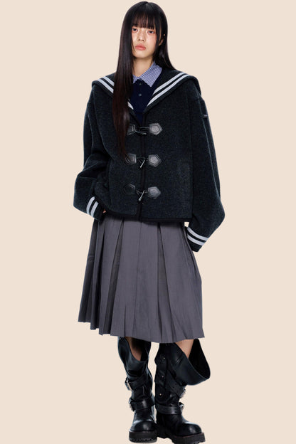 Navy Collar Woolen Coat