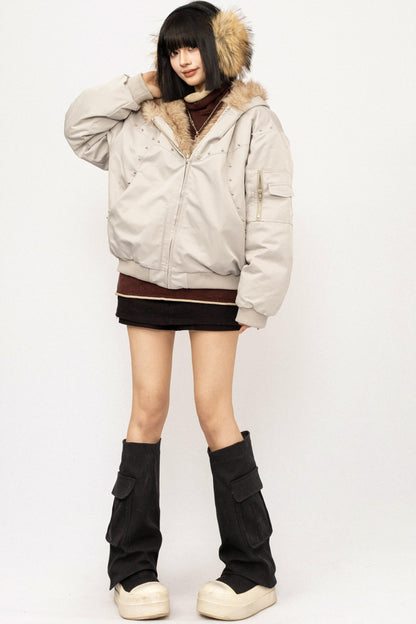 Fur Collar Hooded Cotton Coat