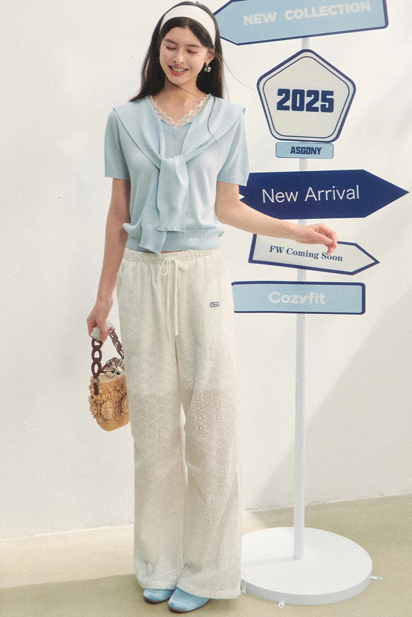 Short-Sleeved Lounge Knit Slacks Set-Up