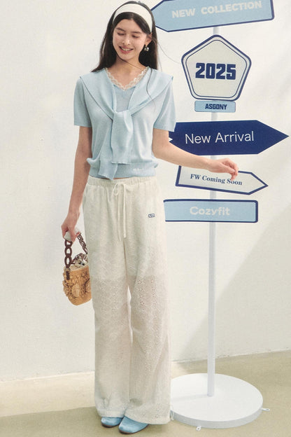 Short-Sleeved Lounge Knit Slacks Set-Up