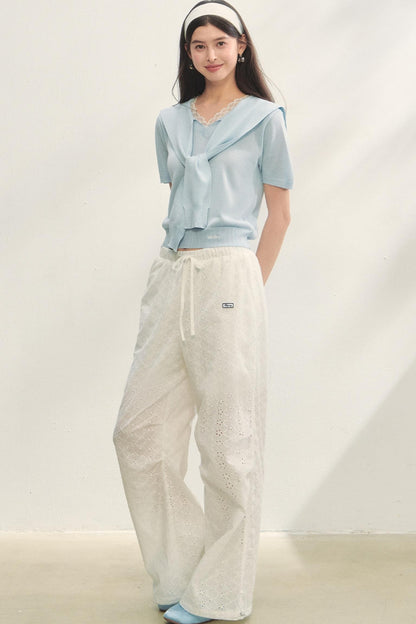 Short-Sleeved Lounge Knit Slacks Set-Up