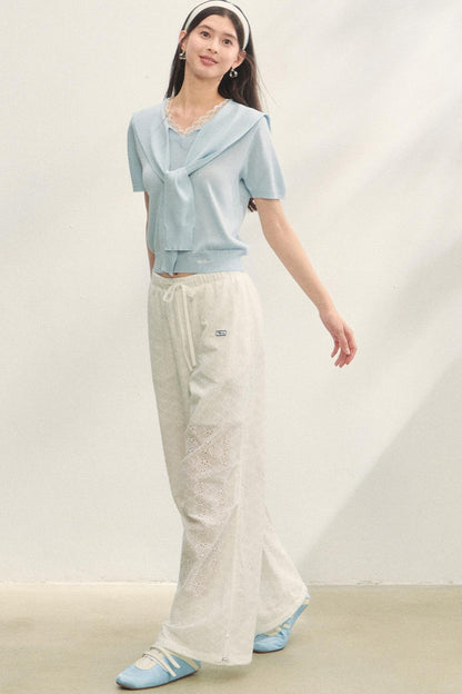 Short-Sleeved Lounge Knit Slacks Set-Up