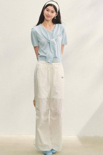 Short-Sleeved Lounge Knit Slacks Set-Up