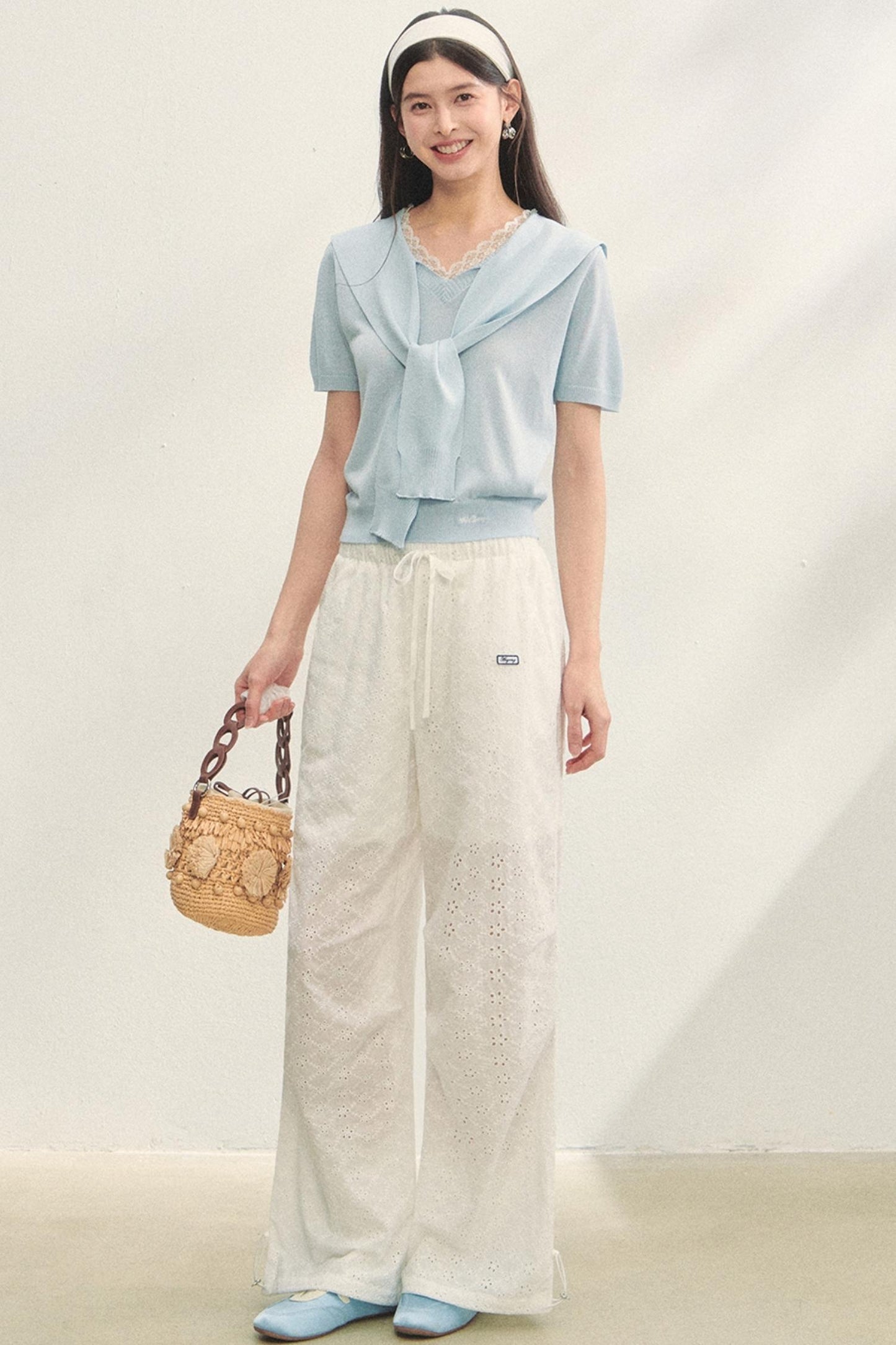 Short-Sleeved Lounge Knit Slacks Set-Up