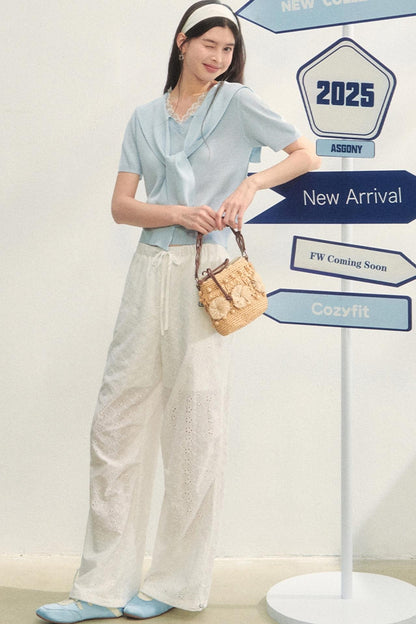 Short-Sleeved Lounge Knit Slacks Set-Up