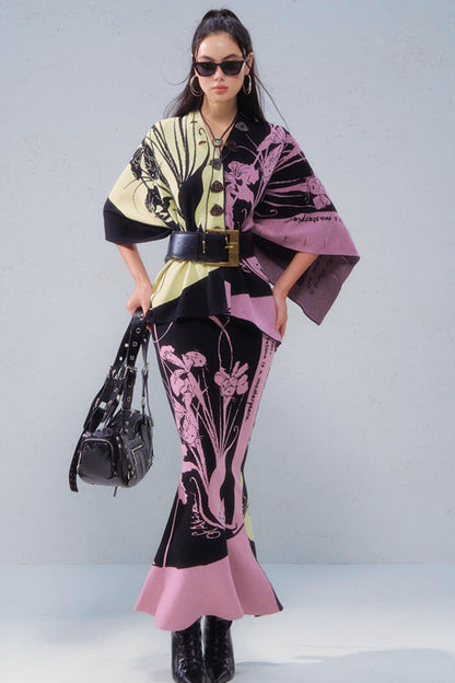 Purple Gold Hand-Painted Knitted Set-Up