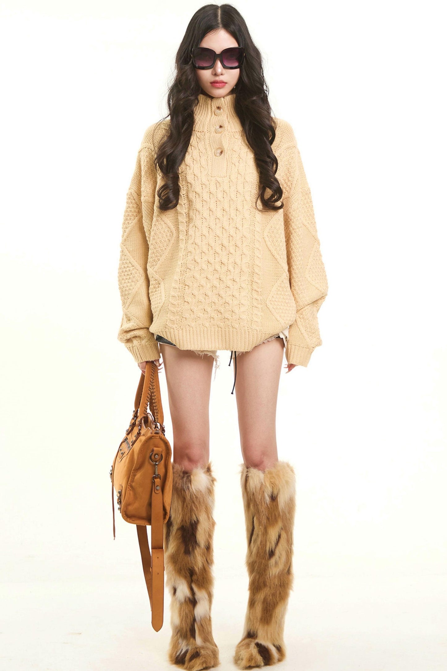 Retro Gray Twist Knitted Sweater