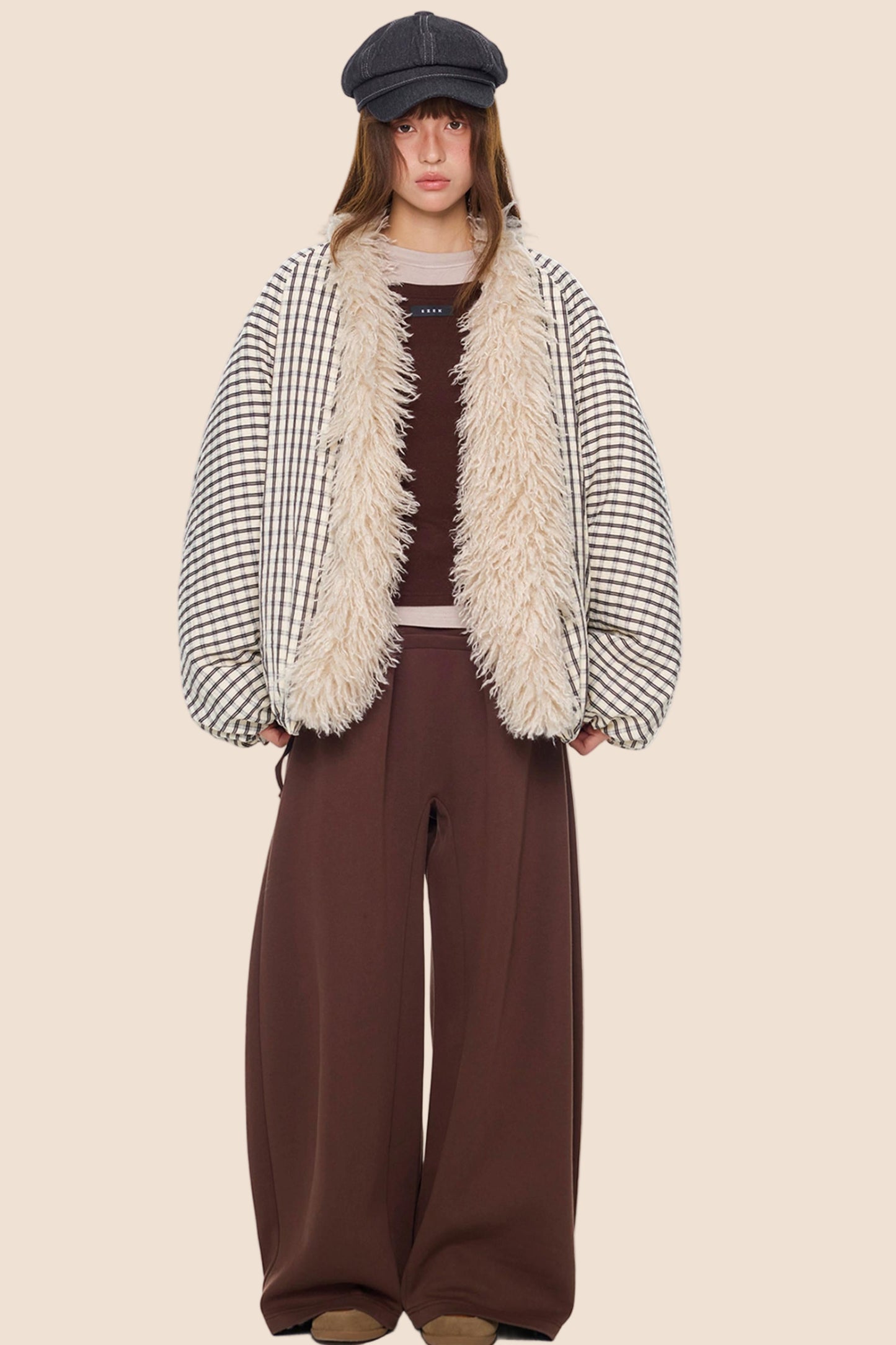 Plaid Fur Collar Jacket