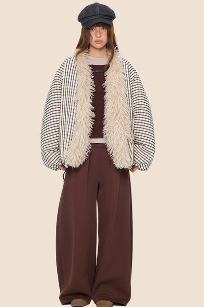 Plaid Fur Collar Jacket