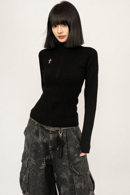 Retro High-Neck Knit Top