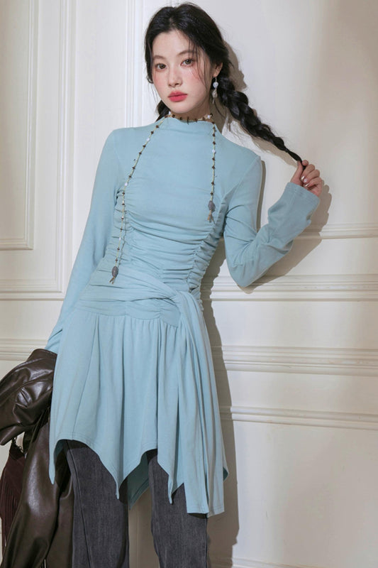 Pleated Turtleneck Dress