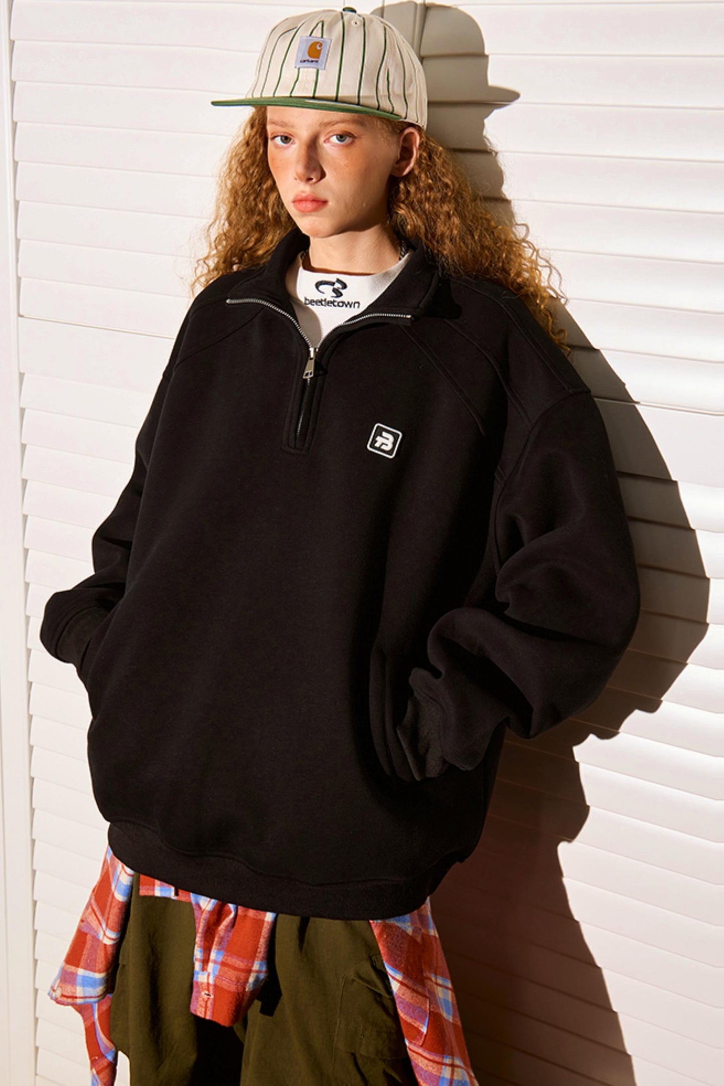 Half-Zipper Stand Collar Polo Sweatshirt