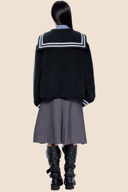 Navy Collar Woolen Coat