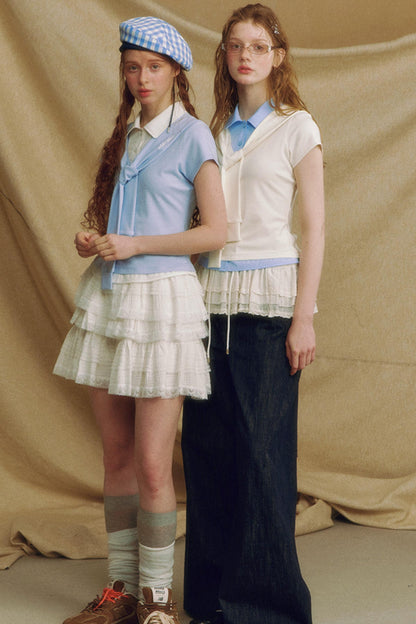 Navy Color Clash Shawl Tee