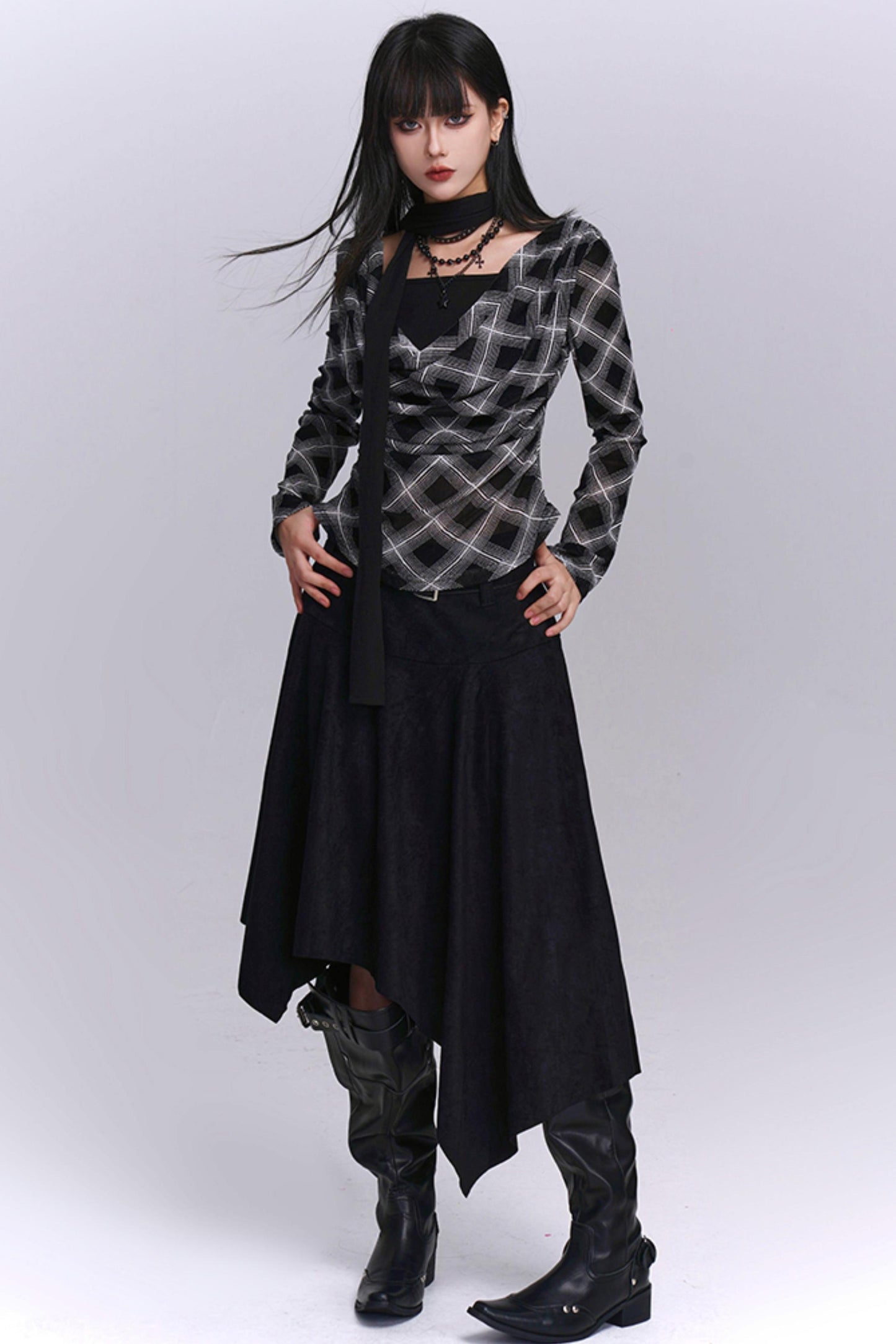 Black And Brown Plaid Top