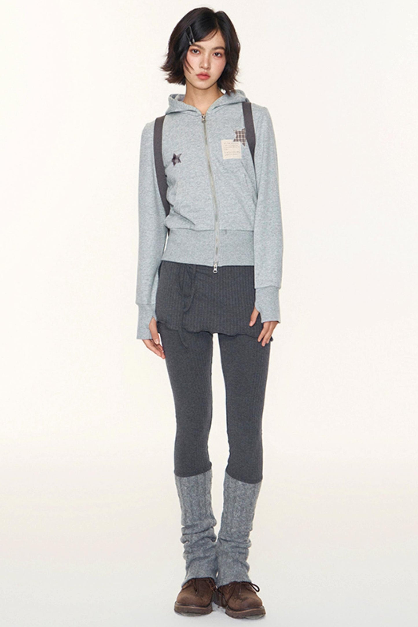 Star Patch Embroidered Hooded Cardigan Set-Up