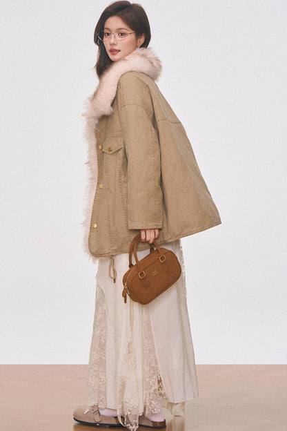 Washed Fur Patchwork Jacket Set-Up
