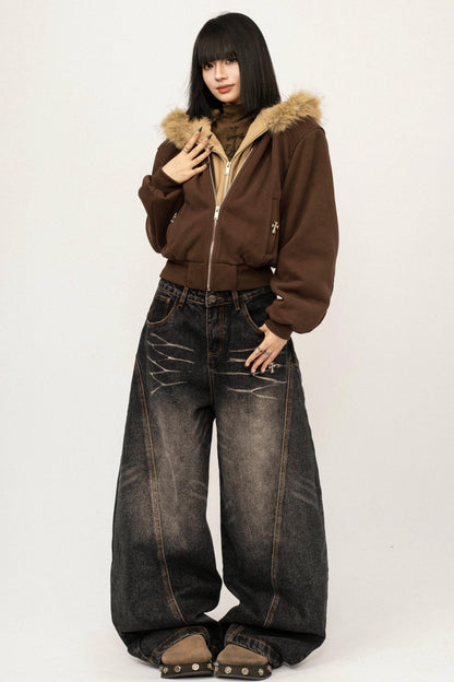 Thickened Stitching Fake Two Sweatshirt Jacket