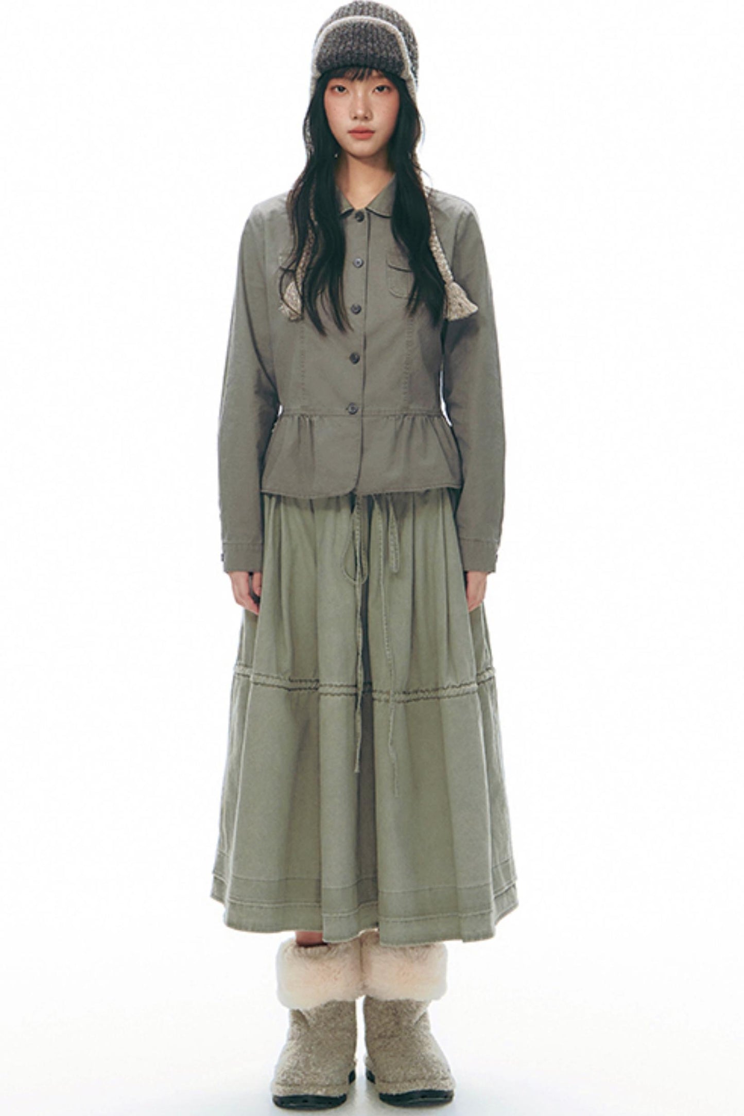 Distressed Doll Collar Cargo Coat