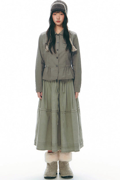 Distressed Doll Collar Cargo Coat