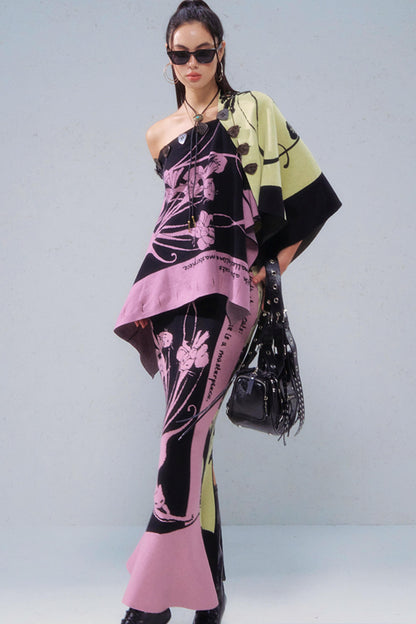 Purple Gold Hand-Painted Knitted Set-Up