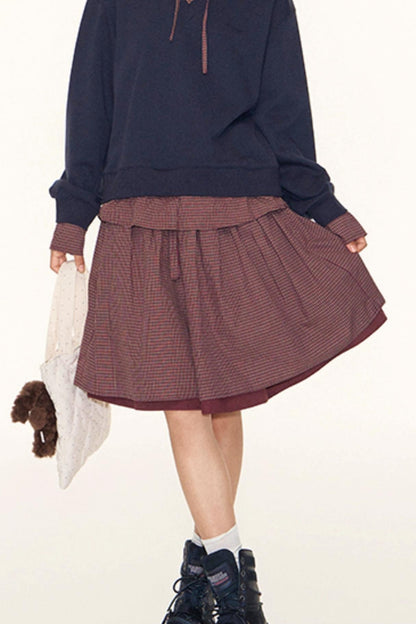 Vintage Lace-Up Plaid Puffy A-Line Skirt